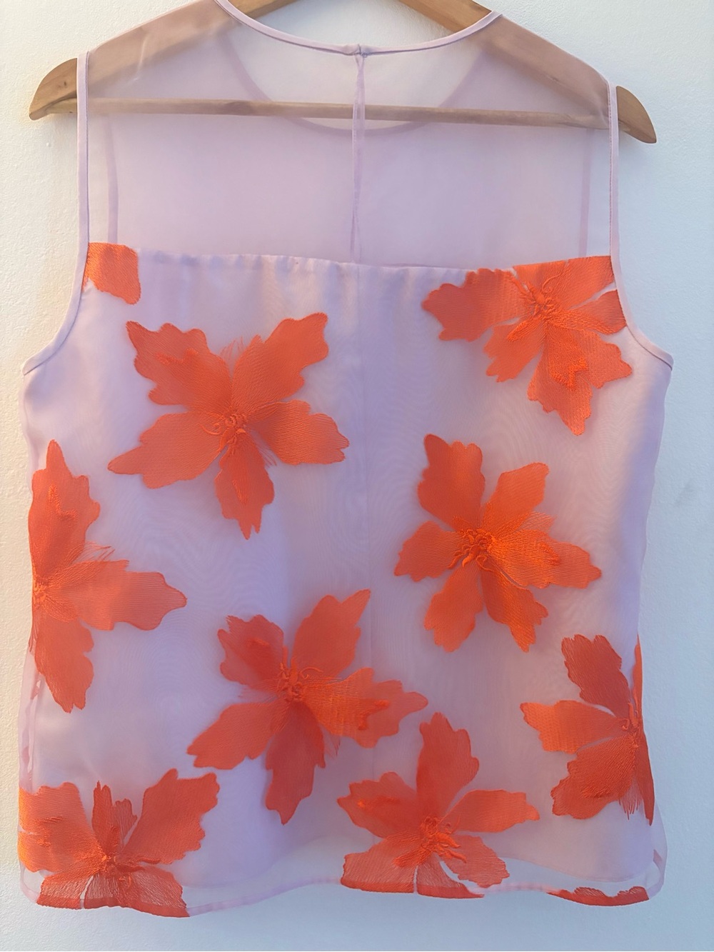 Rebecca Taylor Lavender Sheer Tank with Bright Orange Floral Appliqués